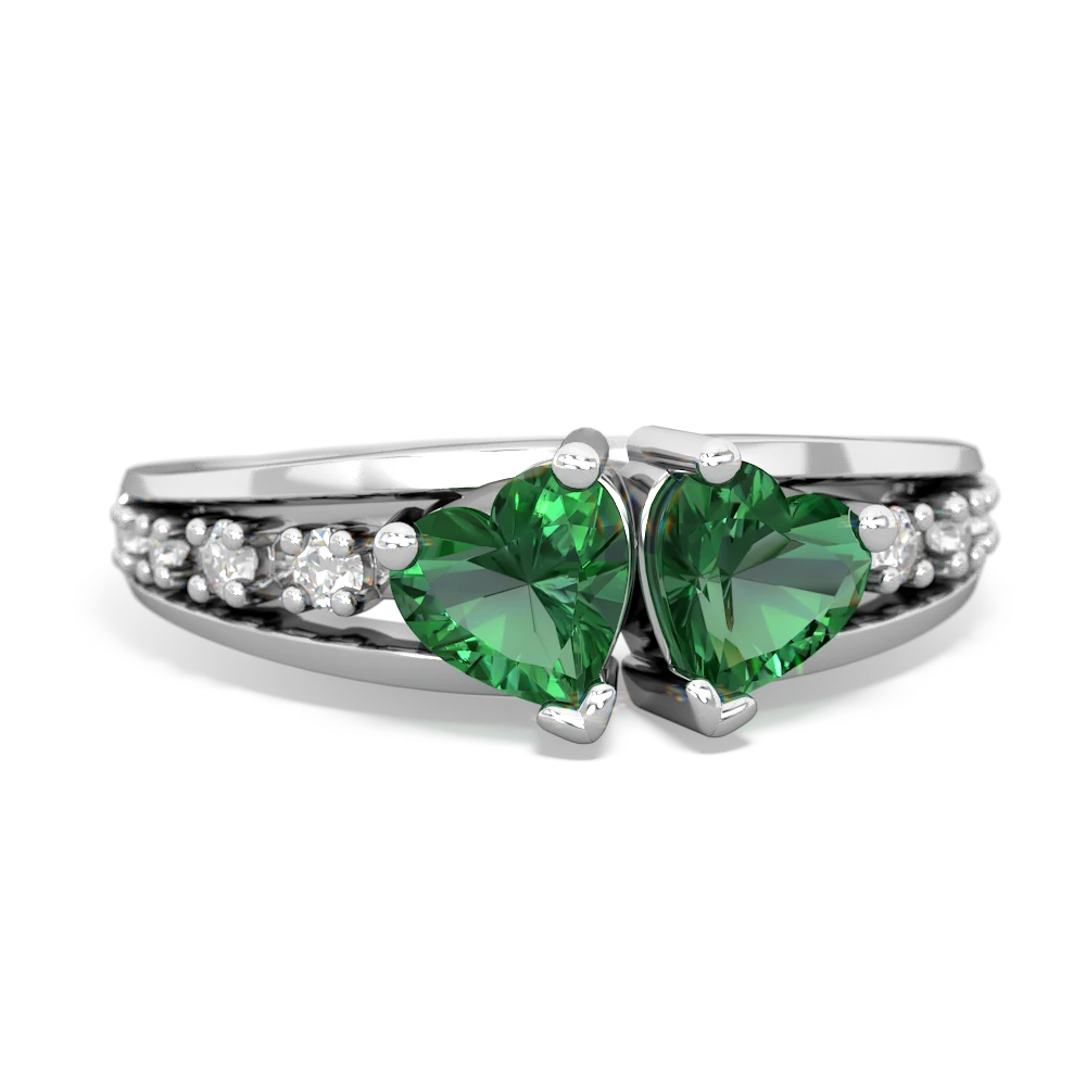 Lab Emerald Heart To Heart 14K White Gold ring R3342