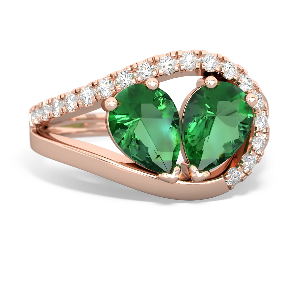 Lab Emerald Nestled Heart Keepsake 14K Rose Gold ring R5650