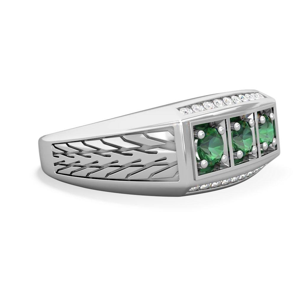 Turquoise Three Stone Tire Tread Men's 14K White Gold ring R0520