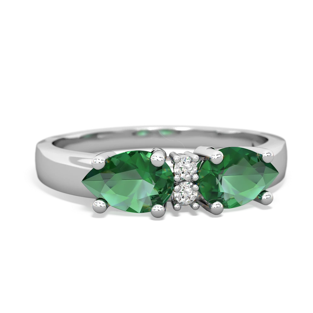 Lab Emerald Pear Bowtie 14K White Gold ring R0865