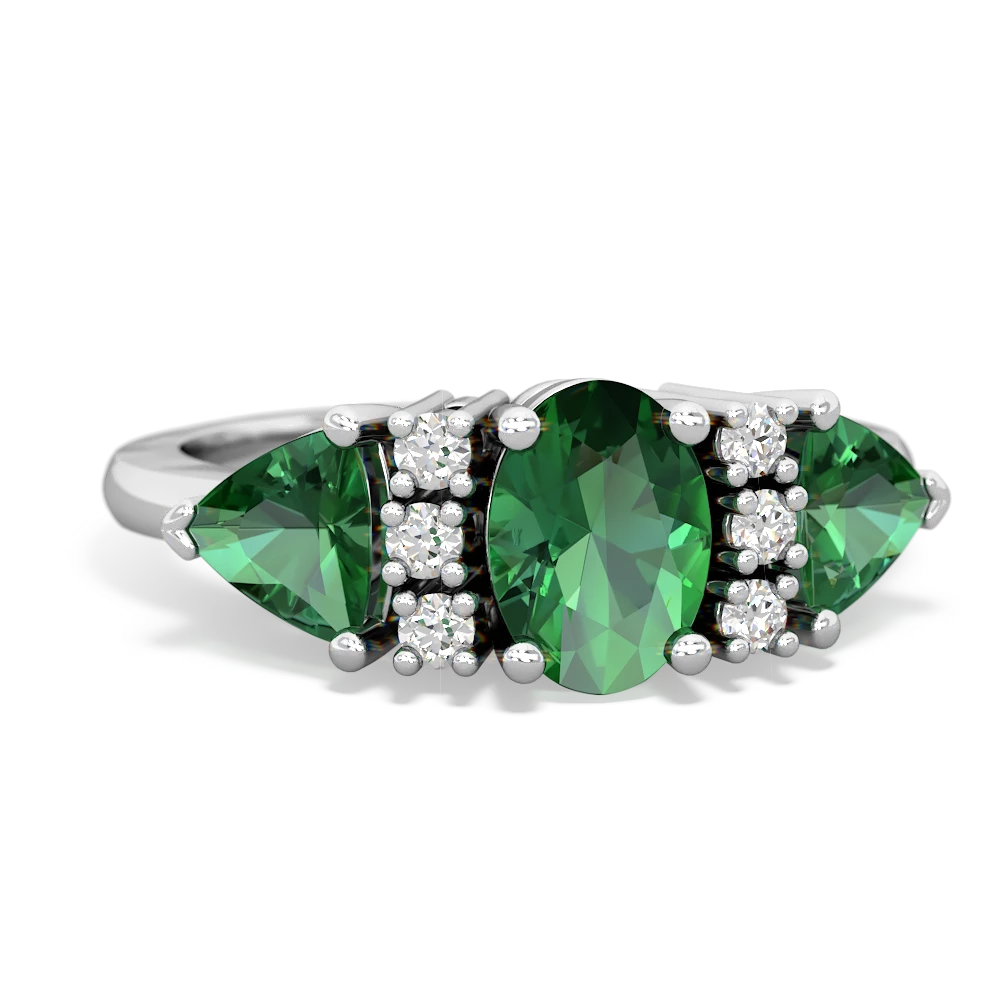 Peridot Antique Style Three Stone 14K White Gold ring R2186