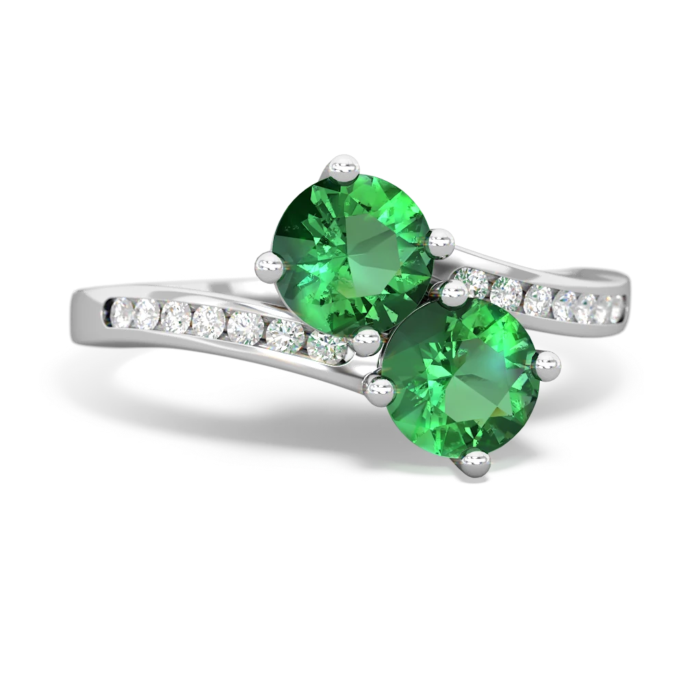 Lab Emerald Channel Set Two Stone 14K White Gold ring R5303