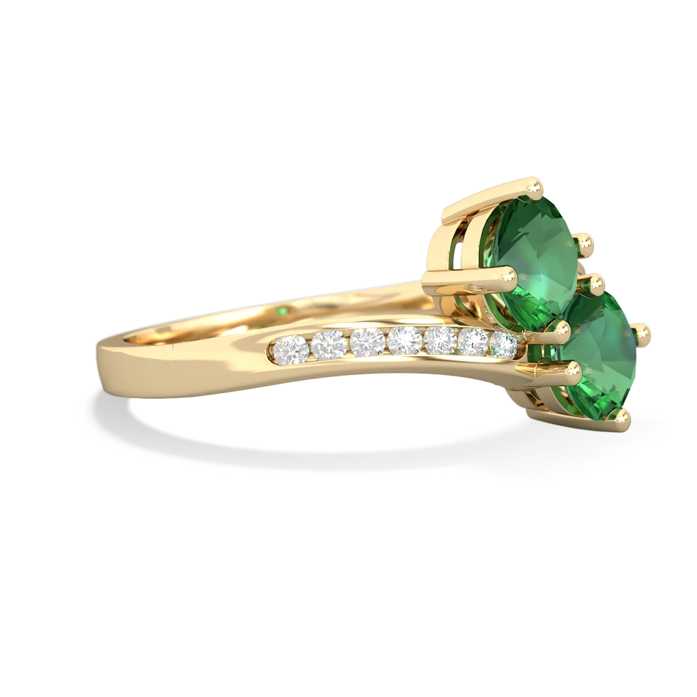 Lab Emerald Channel Set Two Stone 14K Yellow Gold ring R5303