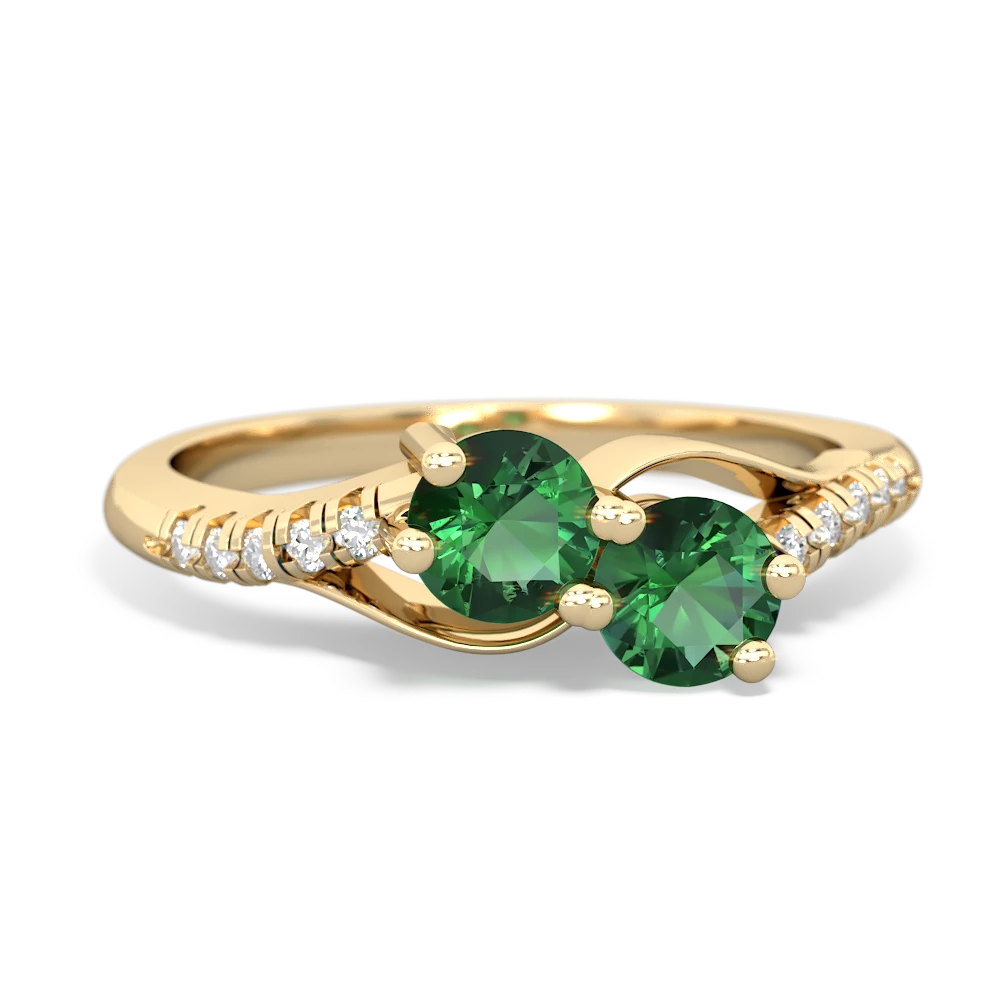 Lab Emerald Infinity Pave Two Stone 14K Yellow Gold ring R5285