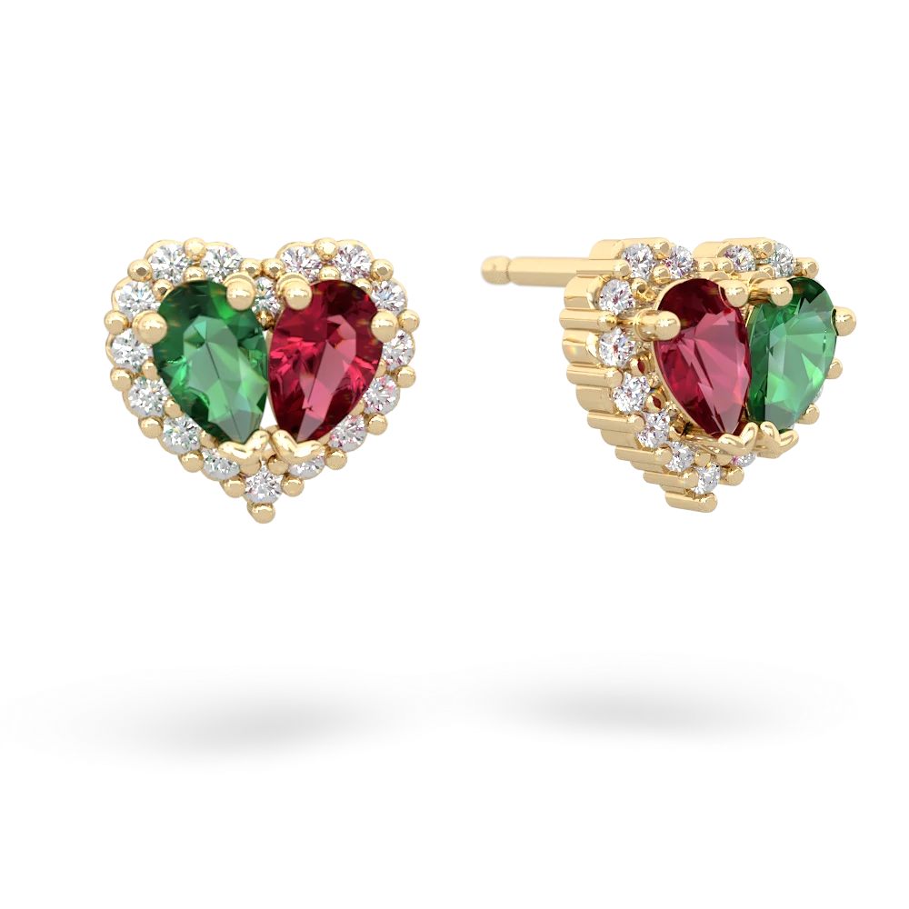 Lab Emerald Halo 14K Yellow Gold earrings E7008