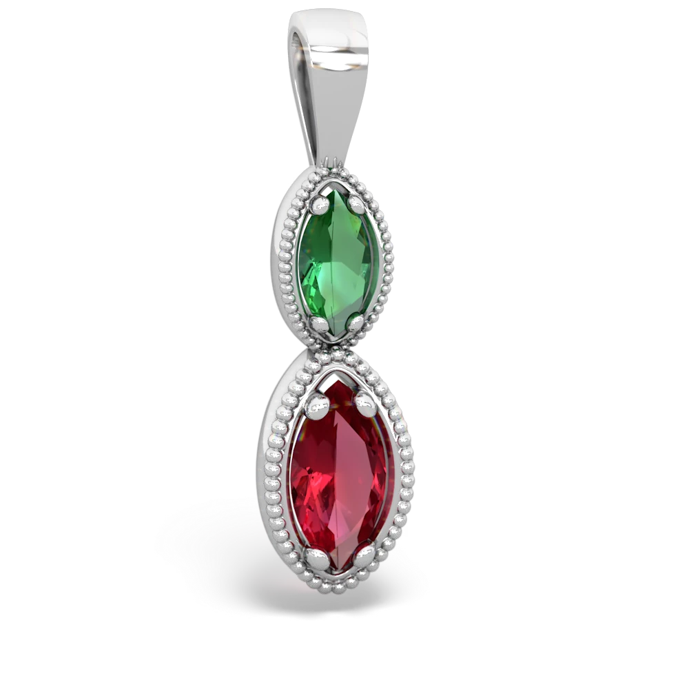 Lab Emerald Antique-Style Halo 14K White Gold pendant P5700