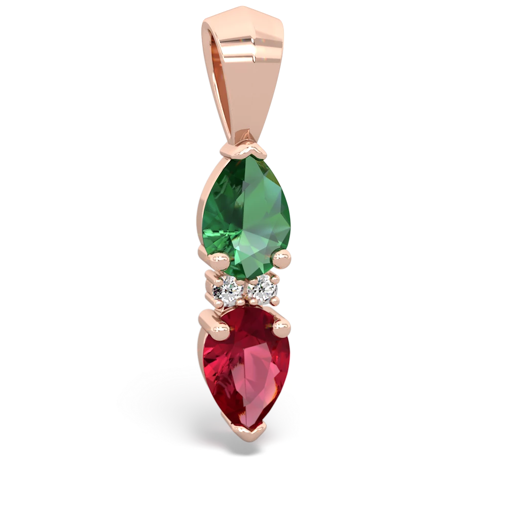 Lab Emerald Bowtie Drop 14K Rose Gold pendant P0865