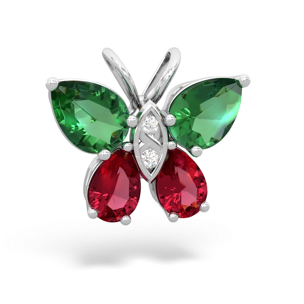 Lab Emerald Butterfly 14K White Gold pendant P2215