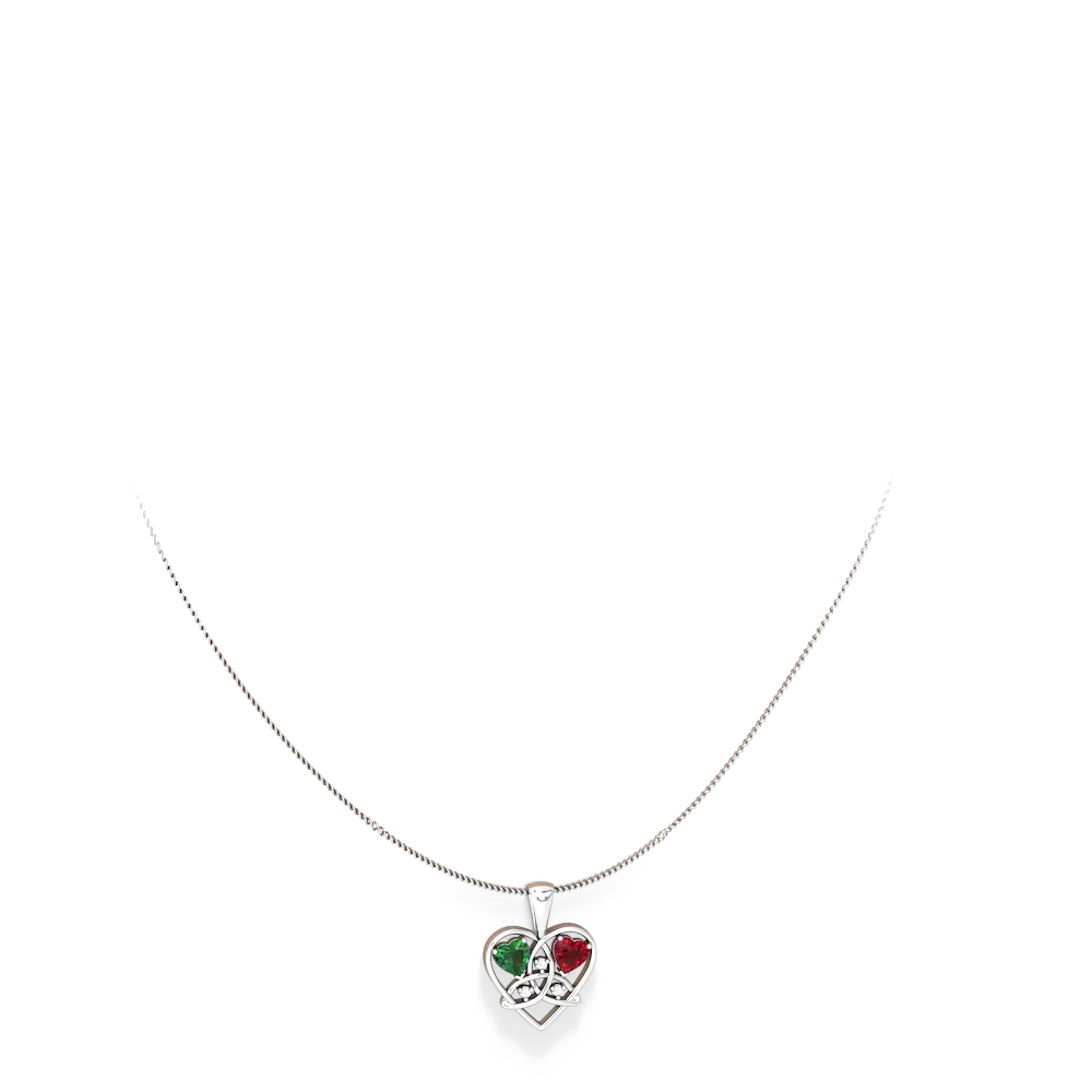 Lab Emerald Celtic Trinity Heart 14K White Gold pendant P5331