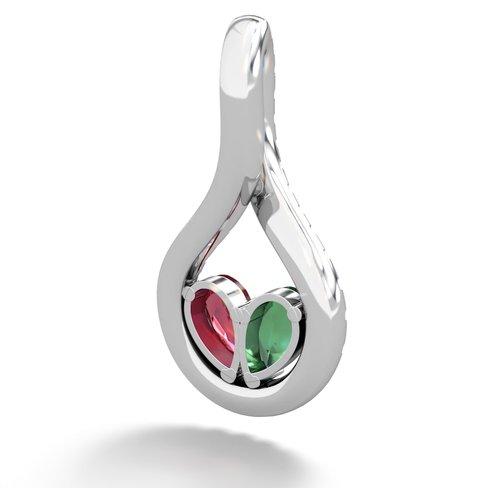 Lab Emerald Pave Twist 'One Heart' 14K White Gold pendant P5360