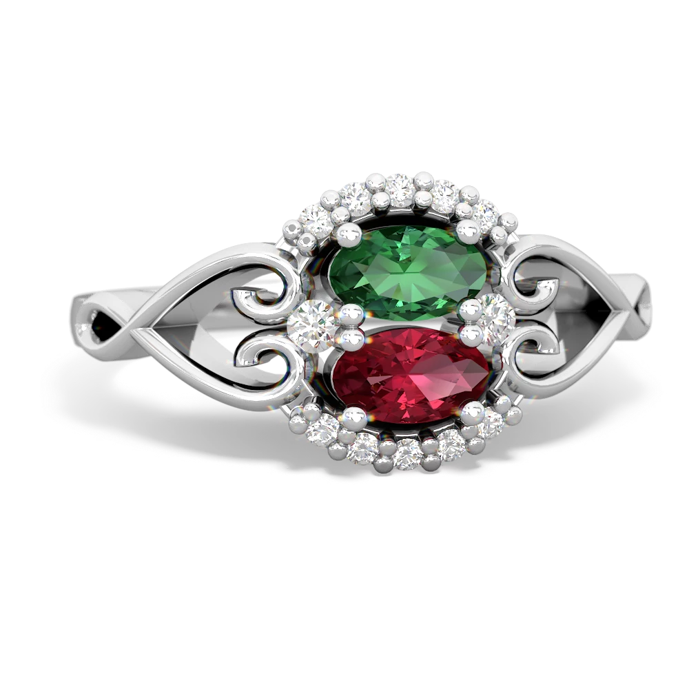 Lab Emerald Love Nest 14K White Gold ring R5860