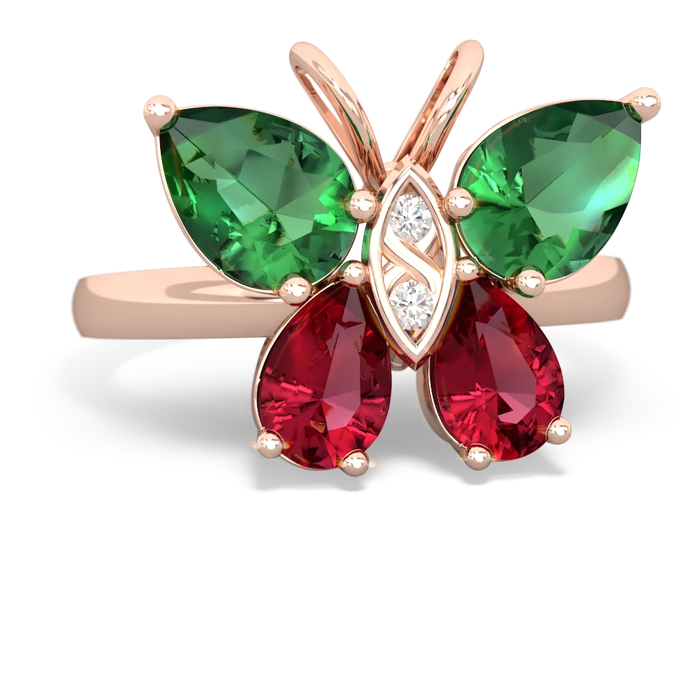 Lab Emerald Butterfly 14K Rose Gold ring R2215