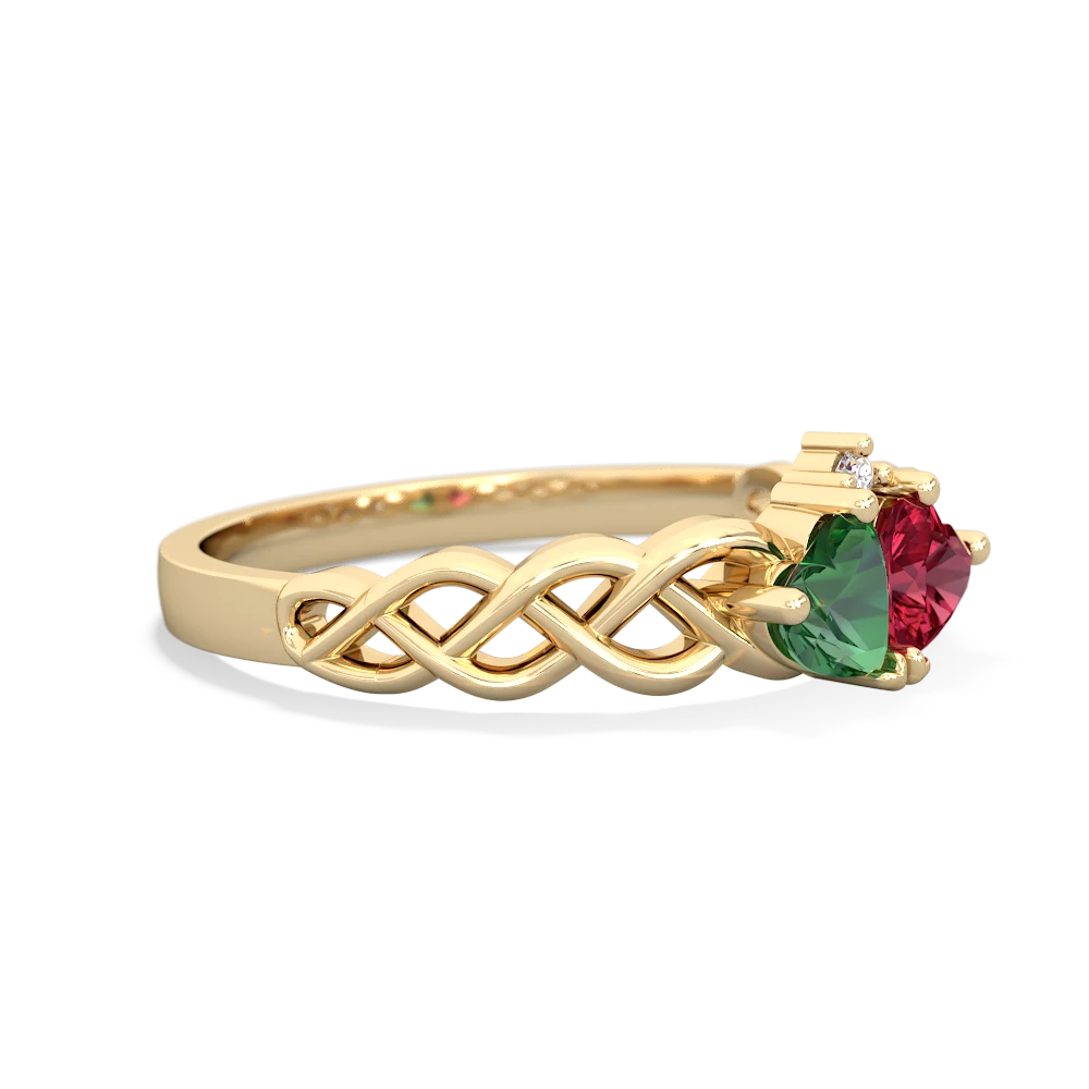 Lab Emerald Heart To Heart Braid 14K Yellow Gold ring R5870