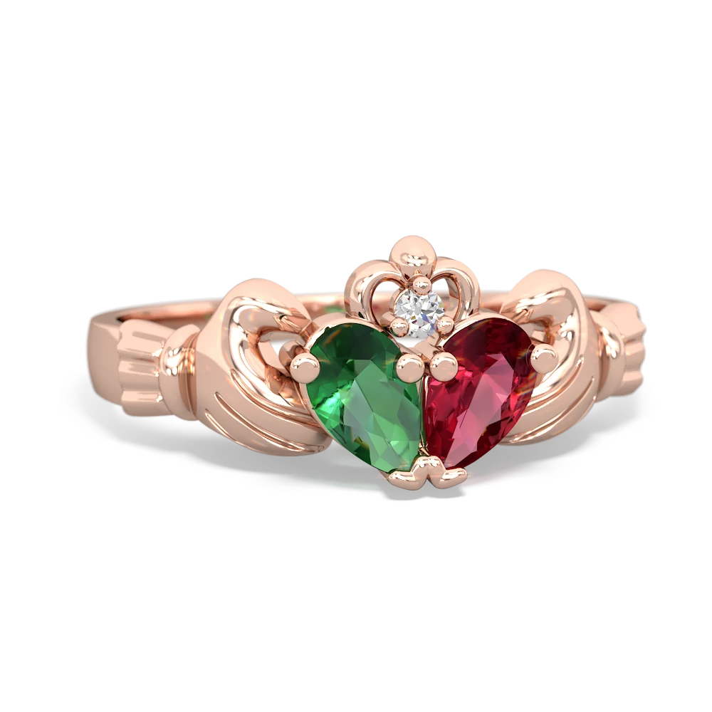 Lab Emerald 'Our Heart' Claddagh 14K Rose Gold ring R2388