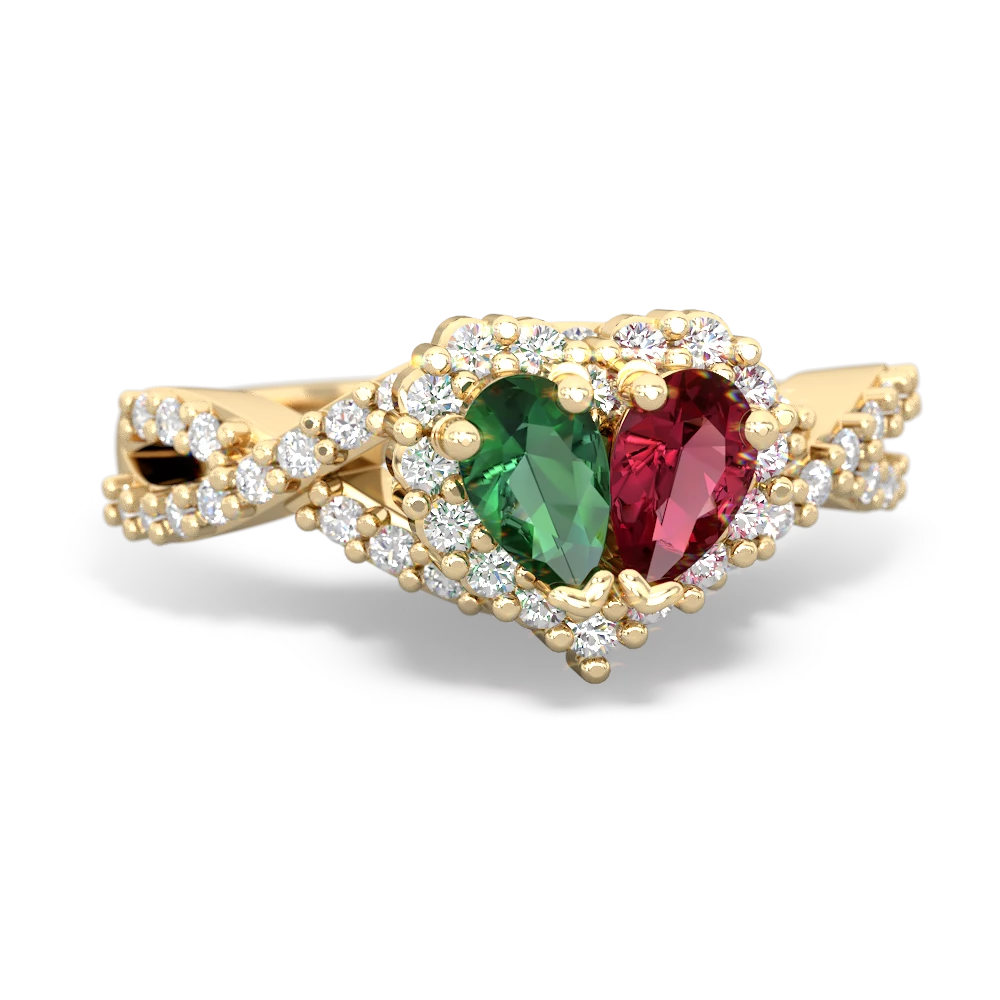 Lab Emerald Diamond Twist 'One Heart' 14K Yellow Gold ring R2640HRT