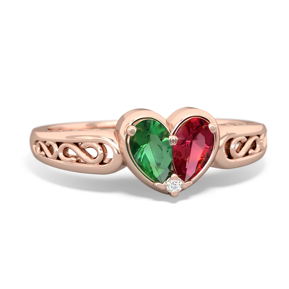 Lab Emerald Filligree 'One Heart' 14K Rose Gold ring R5070