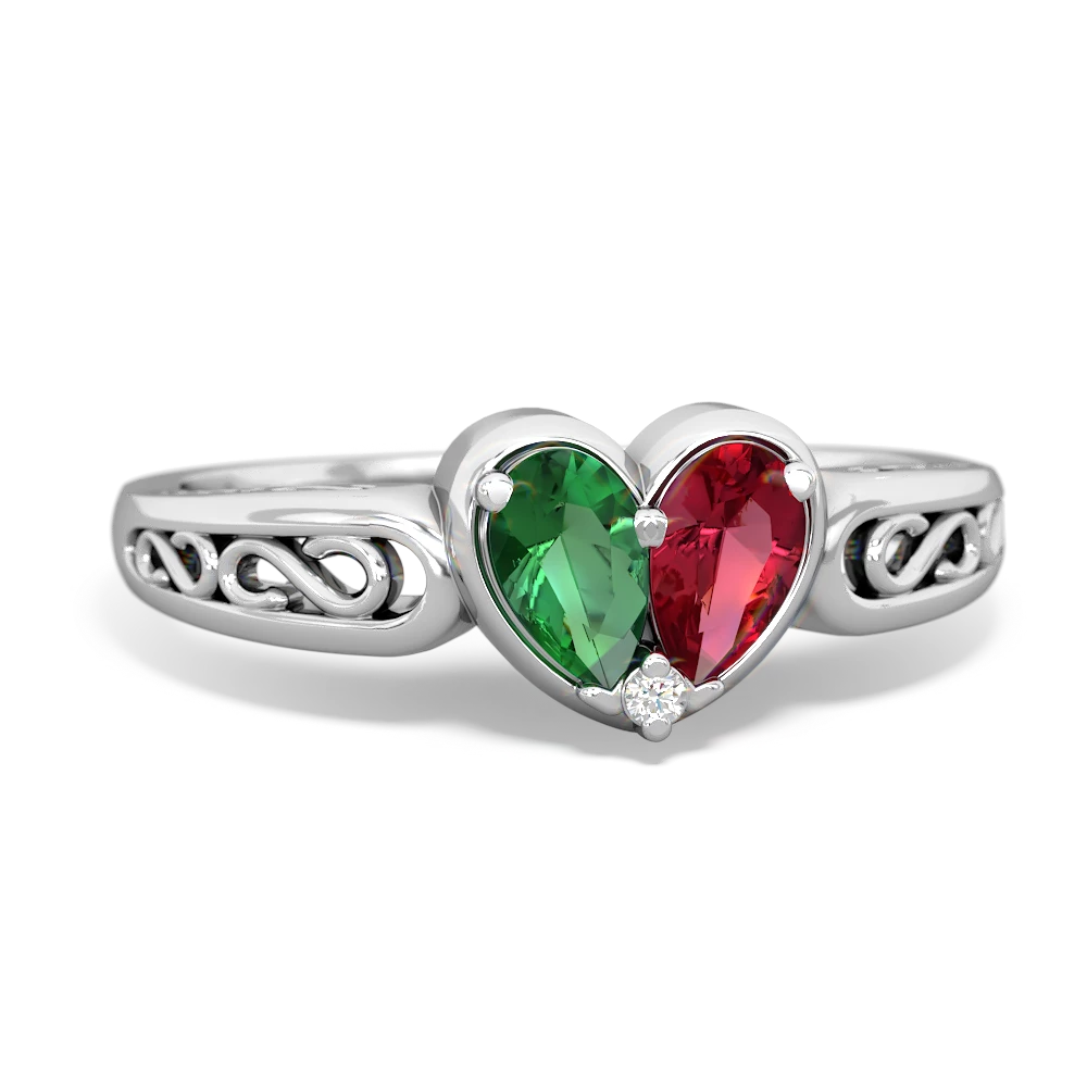 Lab Emerald Filligree 'One Heart' 14K White Gold ring R5070