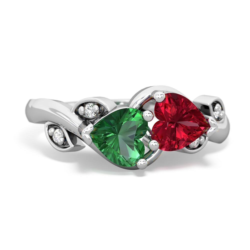 Lab Emerald Floral Elegance 14K White Gold ring R5790