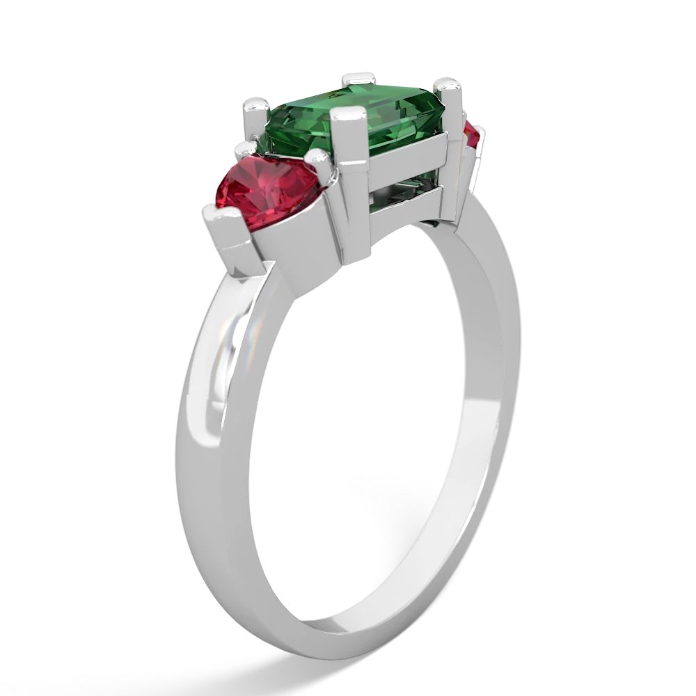 Lab Emerald Three Stone 14K White Gold ring R5235