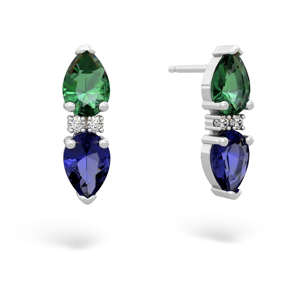 Lab Emerald Bowtie Drop 14K White Gold earrings E0865