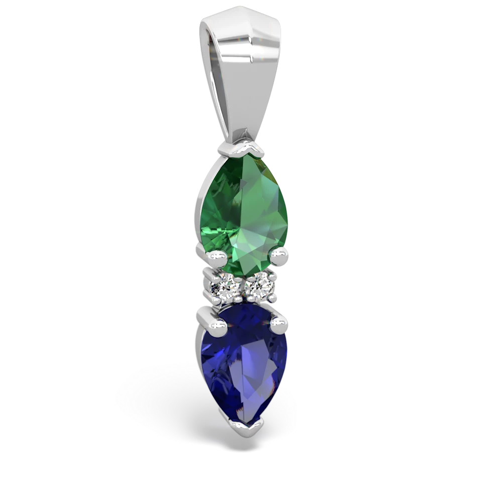 Lab Emerald Bowtie Drop 14K White Gold pendant P0865