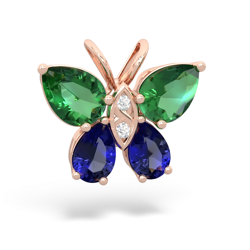 Lab Emerald Butterfly 14K Rose Gold pendant P2215