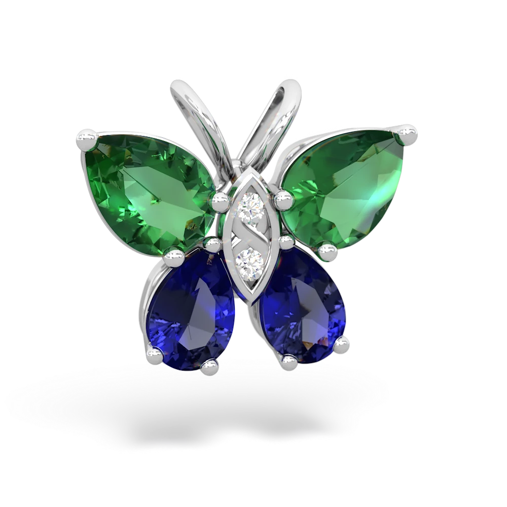 Lab Emerald Butterfly 14K White Gold pendant P2215