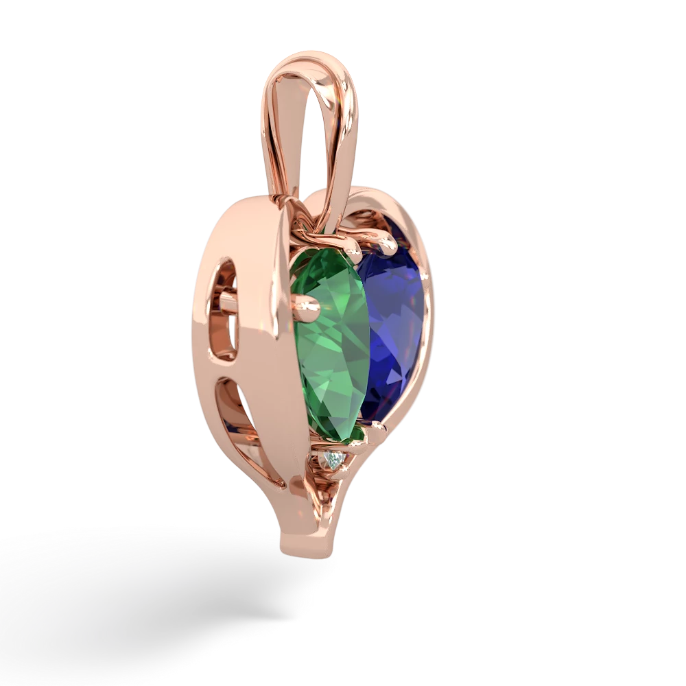 Lab Emerald Two Become One 14K Rose Gold pendant P5330