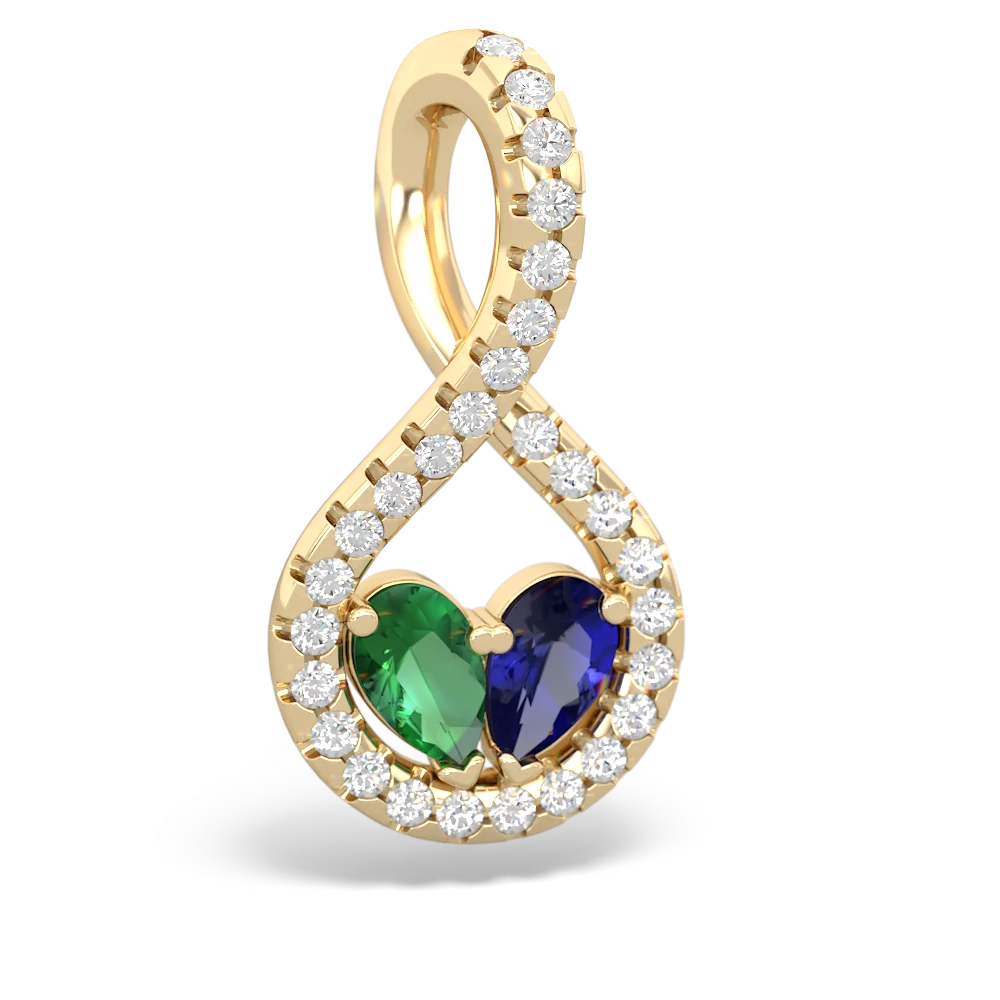 Lab Emerald Pave Twist 'One Heart' 14K Yellow Gold pendant P5360