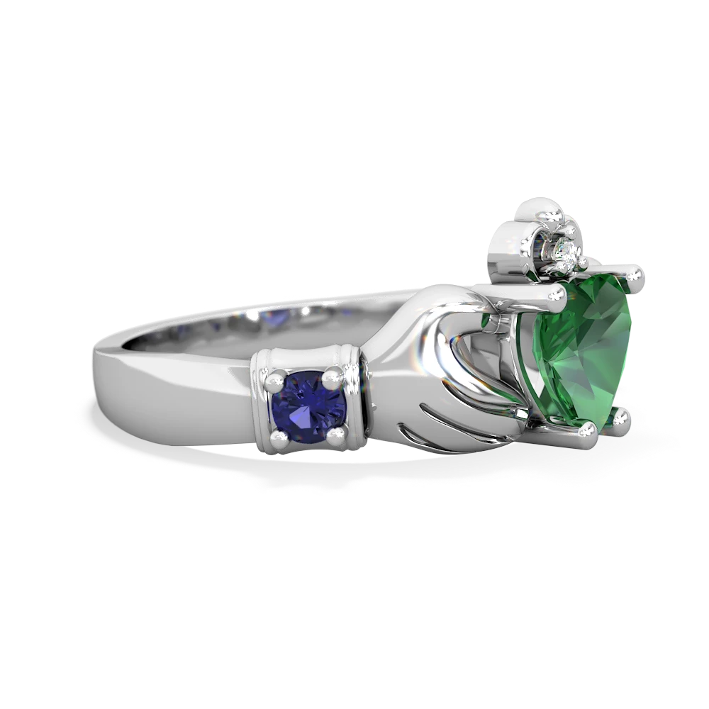 Lab Emerald Claddagh Keepsake 14K White Gold ring R5245