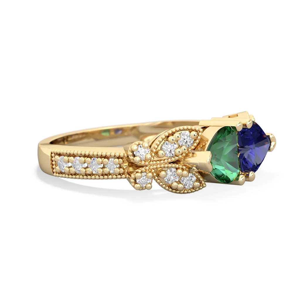 Lab Emerald Diamond Butterflies 14K Yellow Gold ring R5601