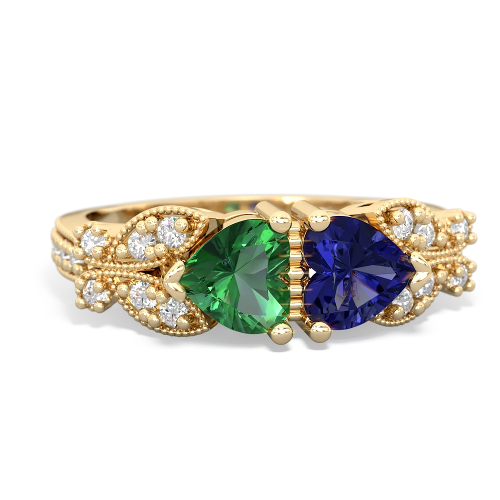 Lab Emerald Diamond Butterflies 14K Yellow Gold ring R5601