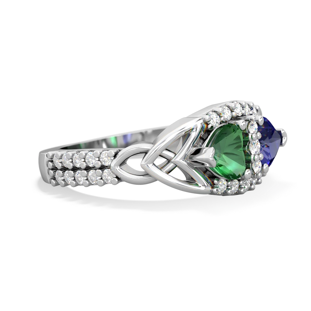 Lab Emerald Sparkling Celtic Knot 14K White Gold ring R2645