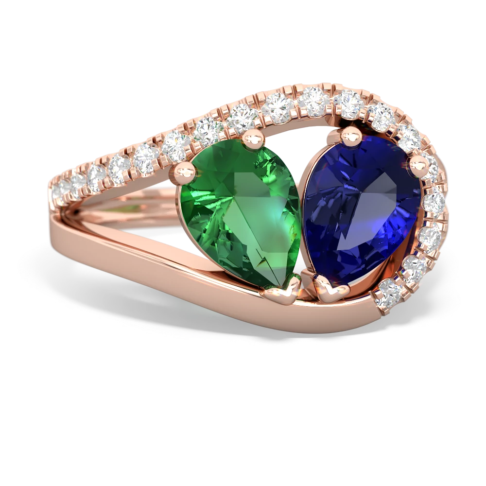 Lab Emerald Nestled Heart Keepsake 14K Rose Gold ring R5650