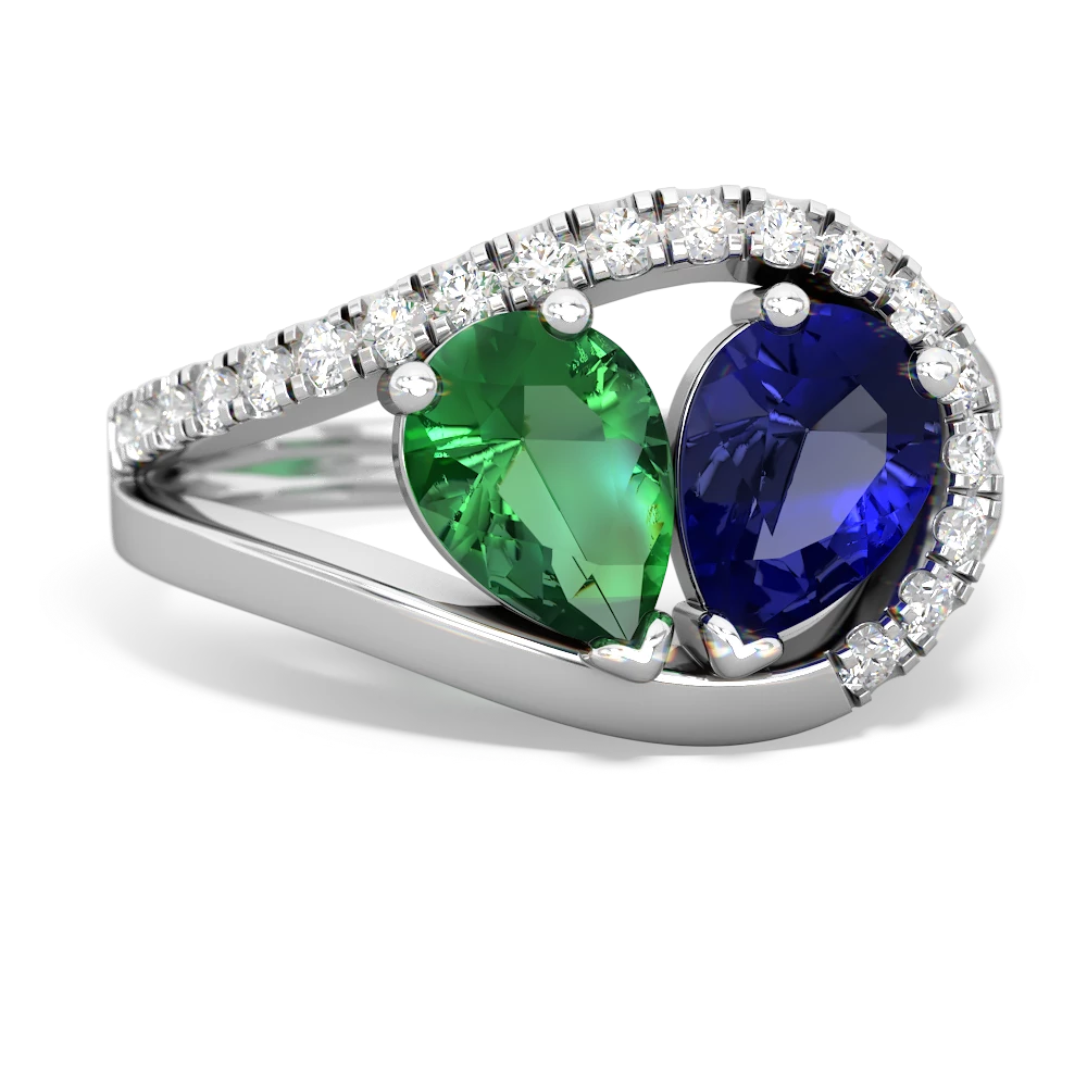 Lab Emerald Nestled Heart Keepsake 14K White Gold ring R5650