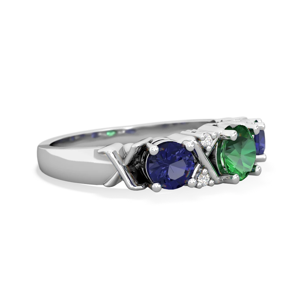 Lab Emerald Hugs And Kisses 14K White Gold ring R5016