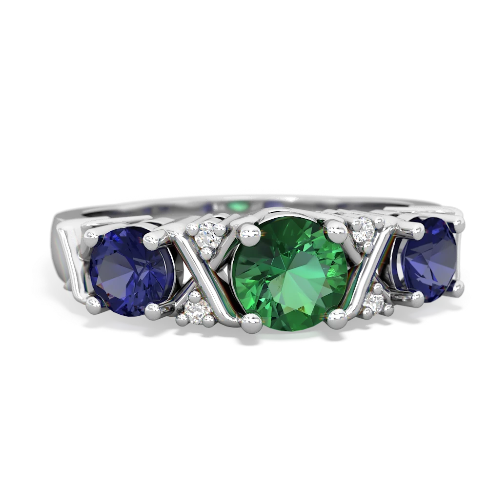 Lab Emerald Hugs And Kisses 14K White Gold ring R5016