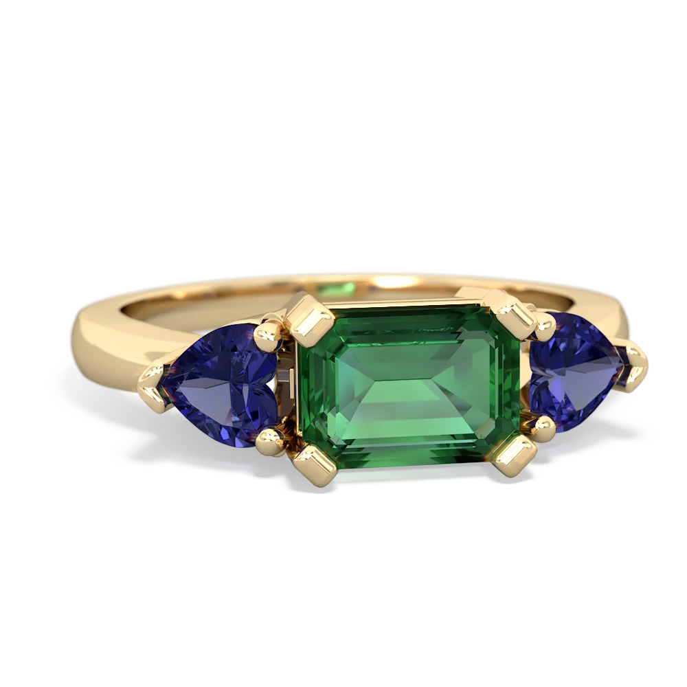 Lab Emerald Three Stone 14K Yellow Gold ring R5235