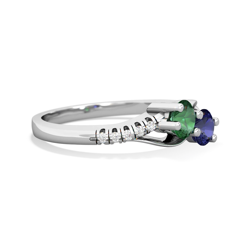 Lab Emerald Infinity Pave Two Stone 14K White Gold ring R5285