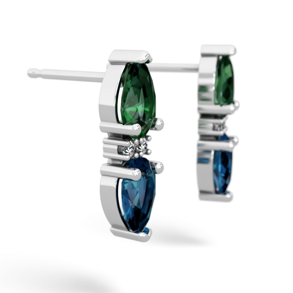 Lab Emerald Bowtie Drop 14K White Gold earrings E0865