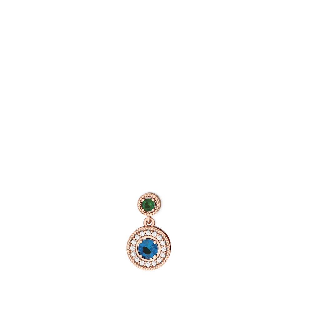 Lab Emerald Halo Dangle 14K Rose Gold earrings E5319