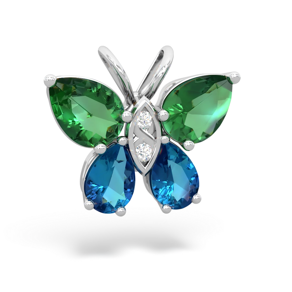 Lab Emerald Butterfly 14K White Gold pendant P2215