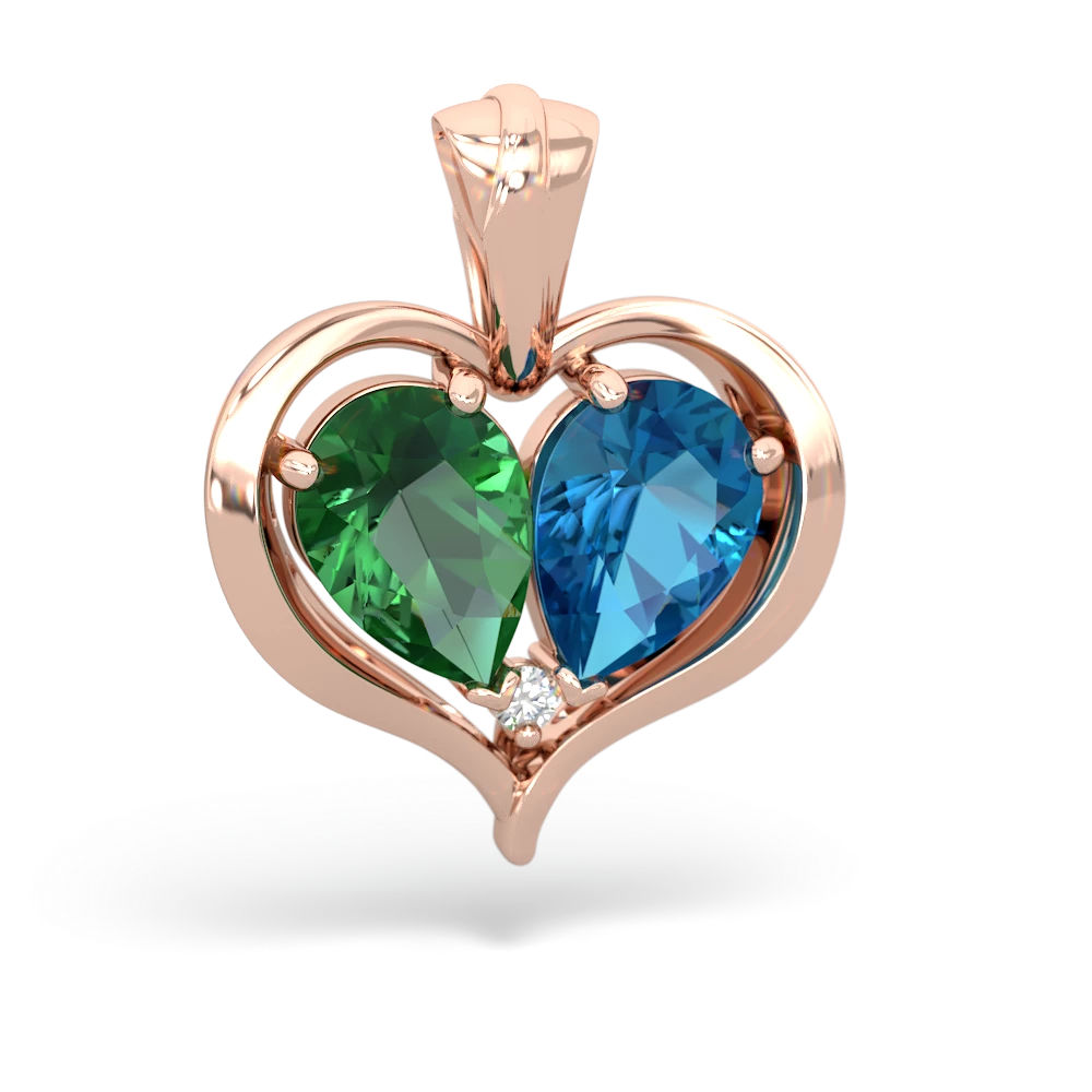 Lab Emerald Two Become One 14K Rose Gold pendant P5330