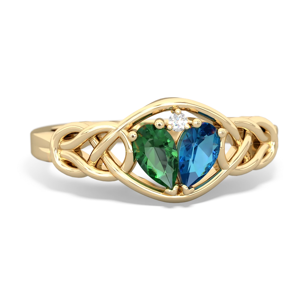 Lab Emerald Celtic Love Knot 14K Yellow Gold ring R5420