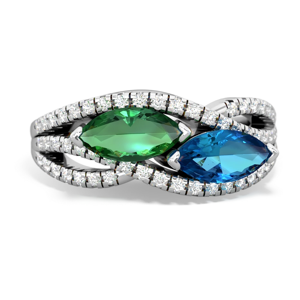 Lab Emerald Diamond Rivers 14K White Gold ring R3070