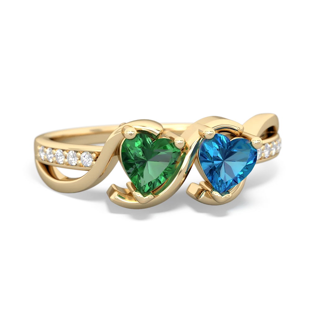 Lab Emerald Side By Side 14K Yellow Gold ring R3090