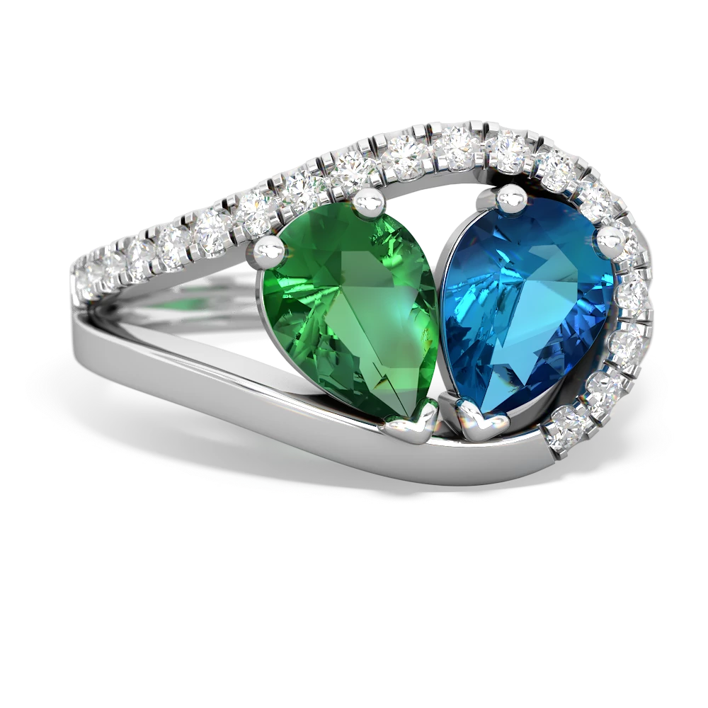 Lab Emerald Nestled Heart Keepsake 14K White Gold ring R5650