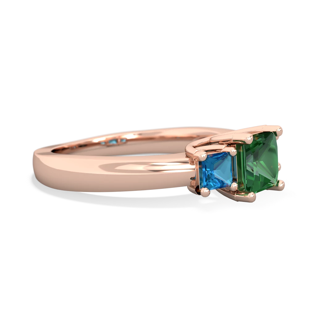 Lab Emerald Three Stone Trellis 14K Rose Gold ring R4015