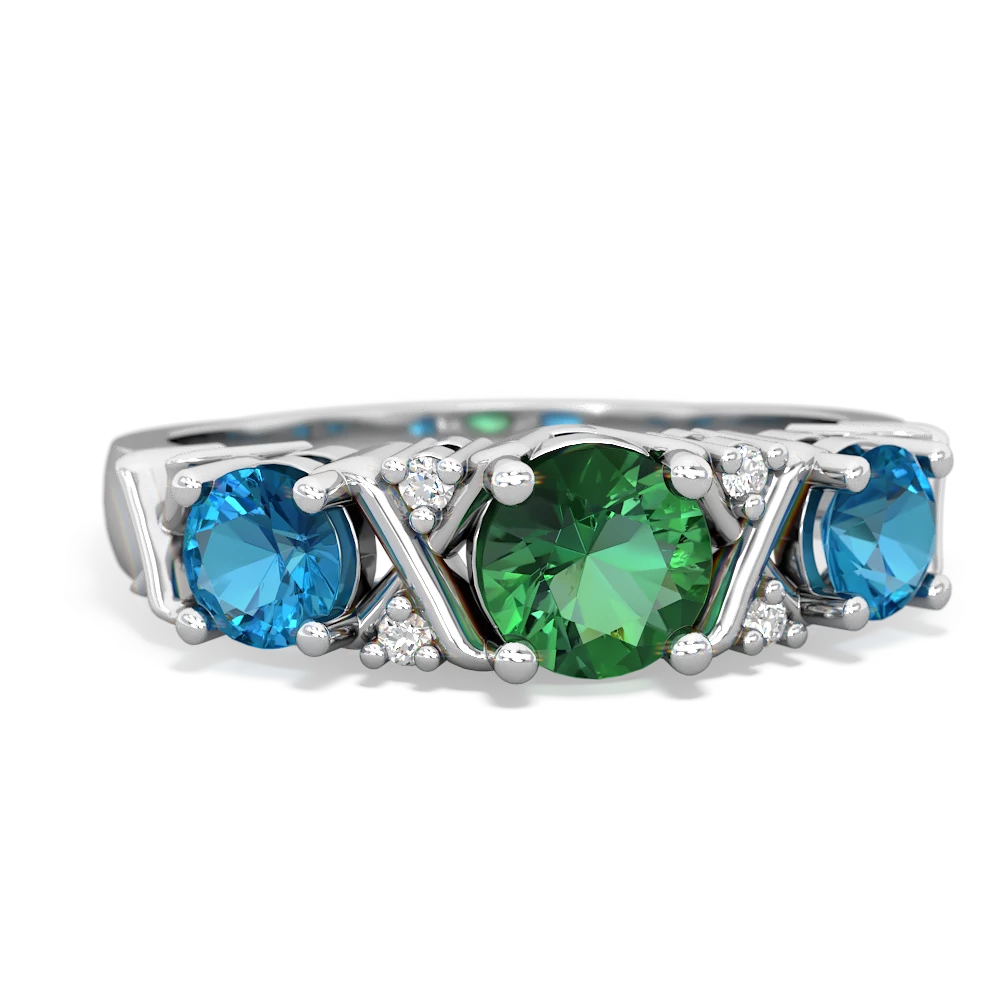 Lab Emerald Hugs And Kisses 14K White Gold ring R5016