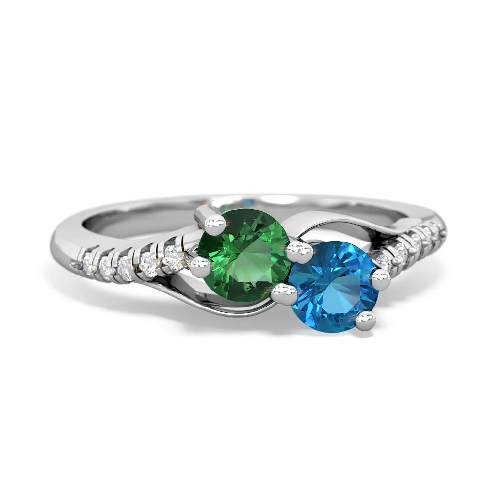 Lab Emerald Infinity Pave Two Stone 14K White Gold ring R5285